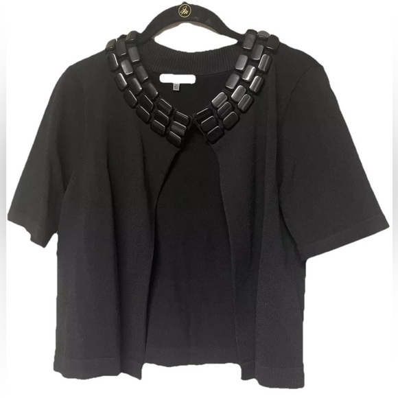 NWOT Anne Klein Short Sleeved Sweater Jacket Cardigan Black Size PS designer - Picture 1 of 8